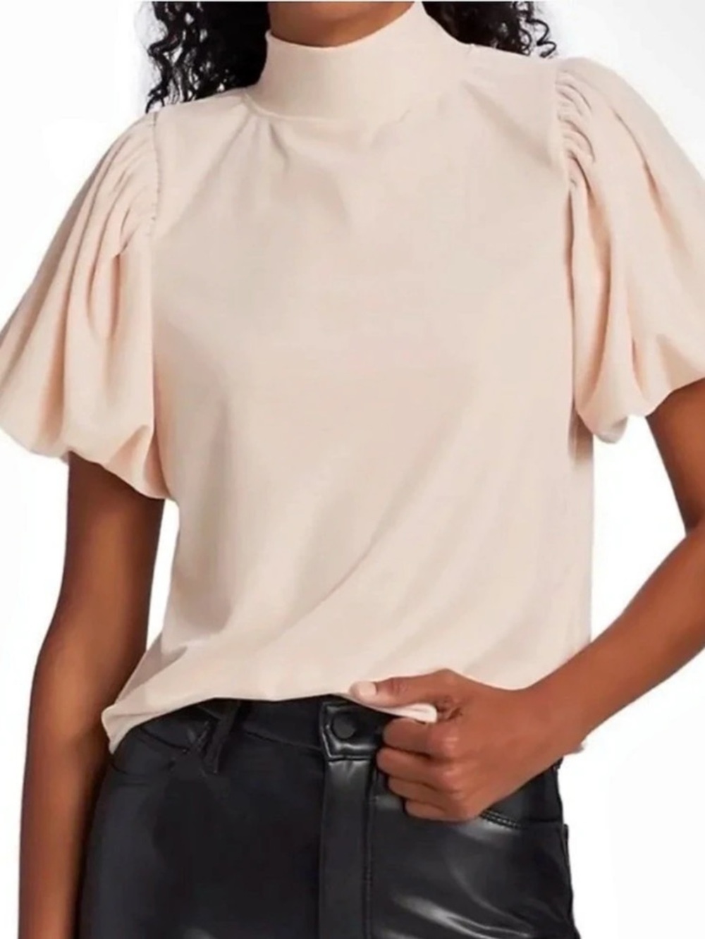 Free People Claudia Velvet Tee Puff Sleeve Mockneck Top